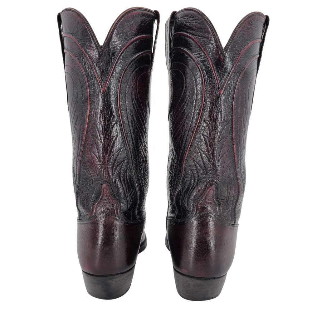 Vintage Lucchese Mens 9.5D Black Cherry Burgundy Leather Cowboy Western Boots - Picture 15 of 16